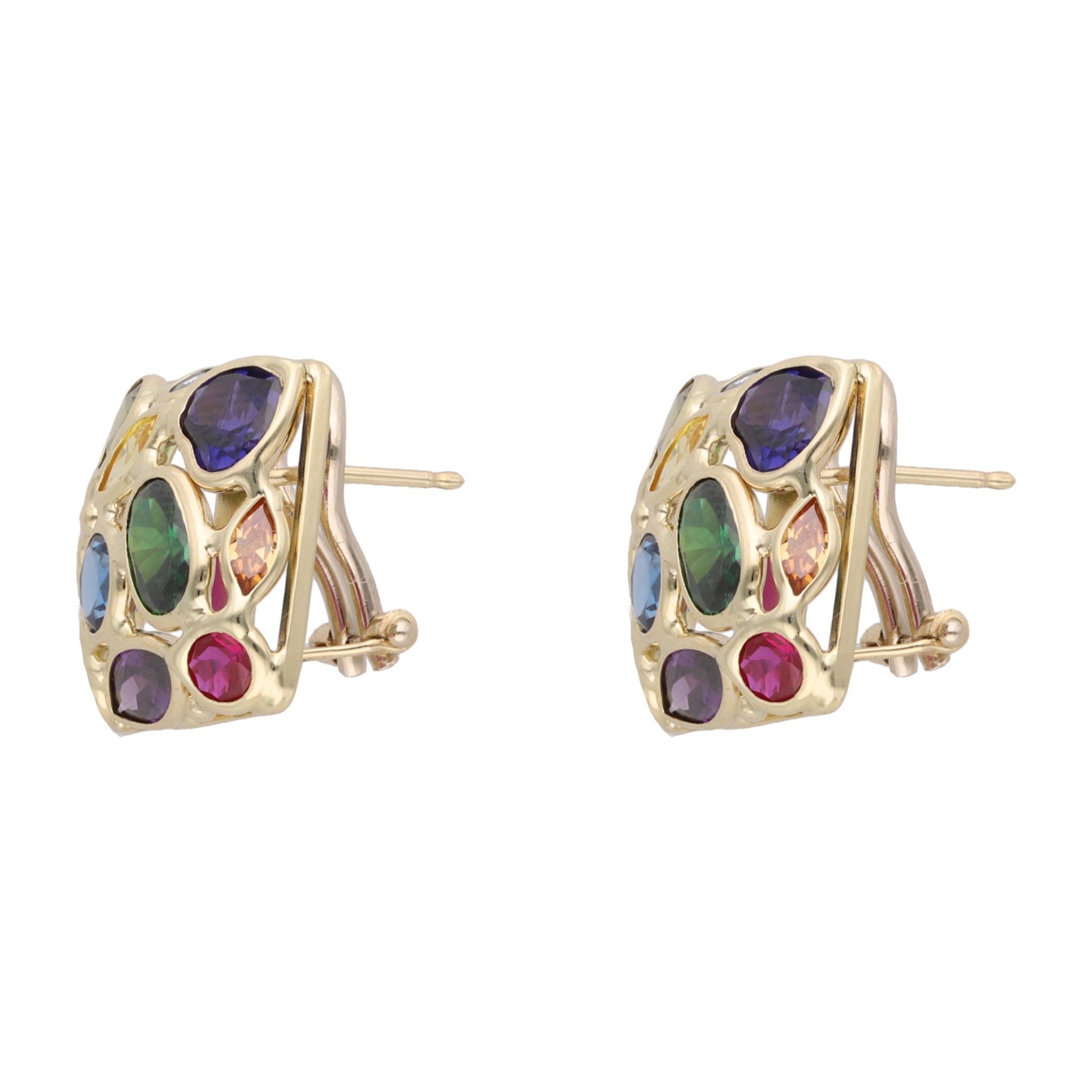 Aretes cuadrados circonias colores 14K