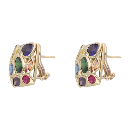 Aretes cuadrados circonias colores 14K
