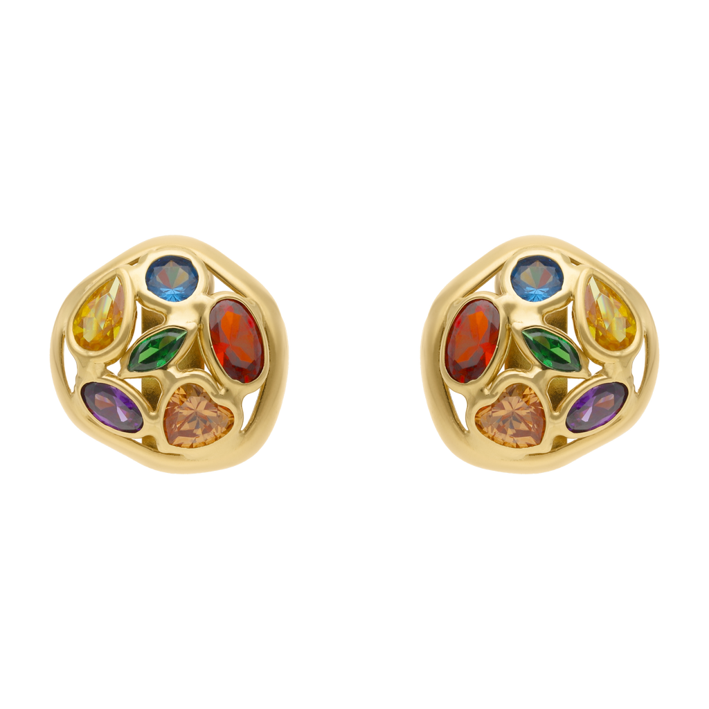 Aretes figura ondeada circonias colores 14K
