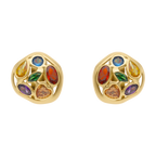 Aretes figura ondeada circonias colores 14K