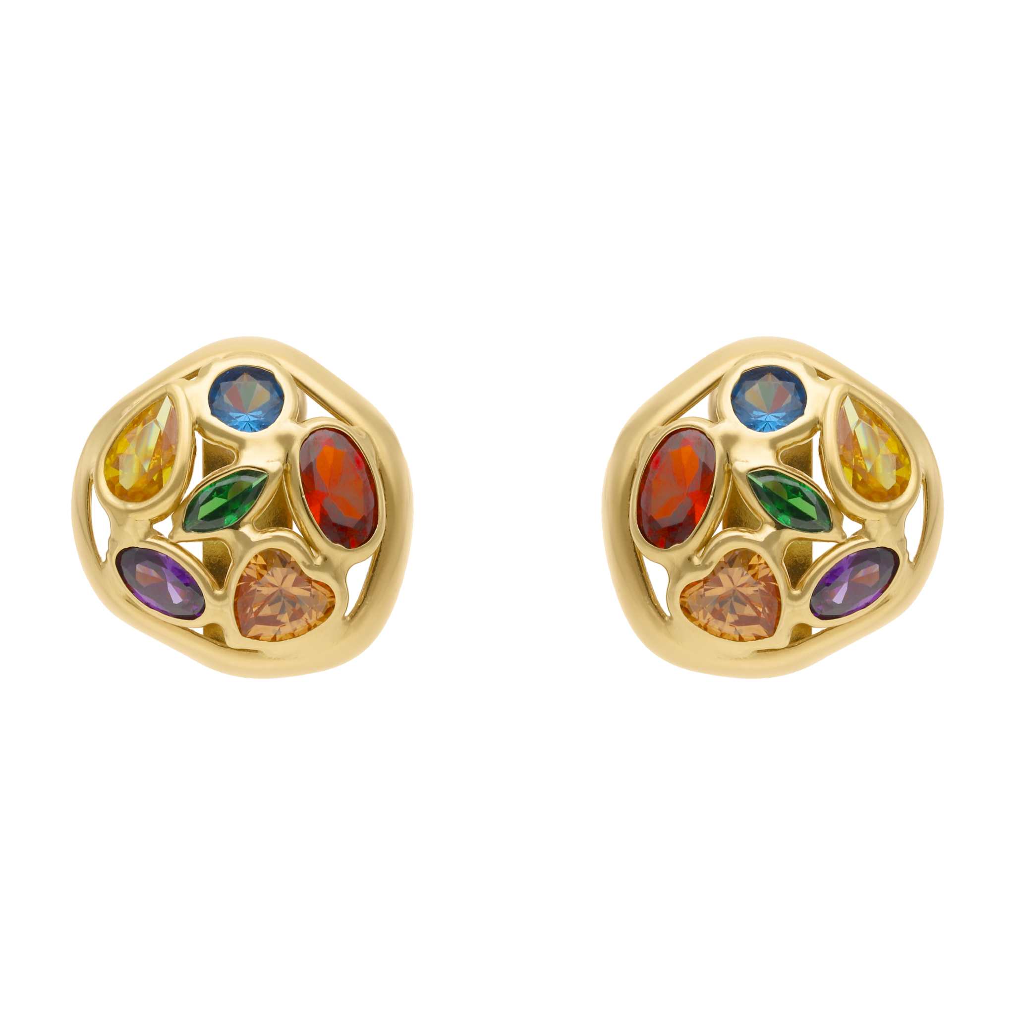 Aretes figura ondeada circonias colores 14K