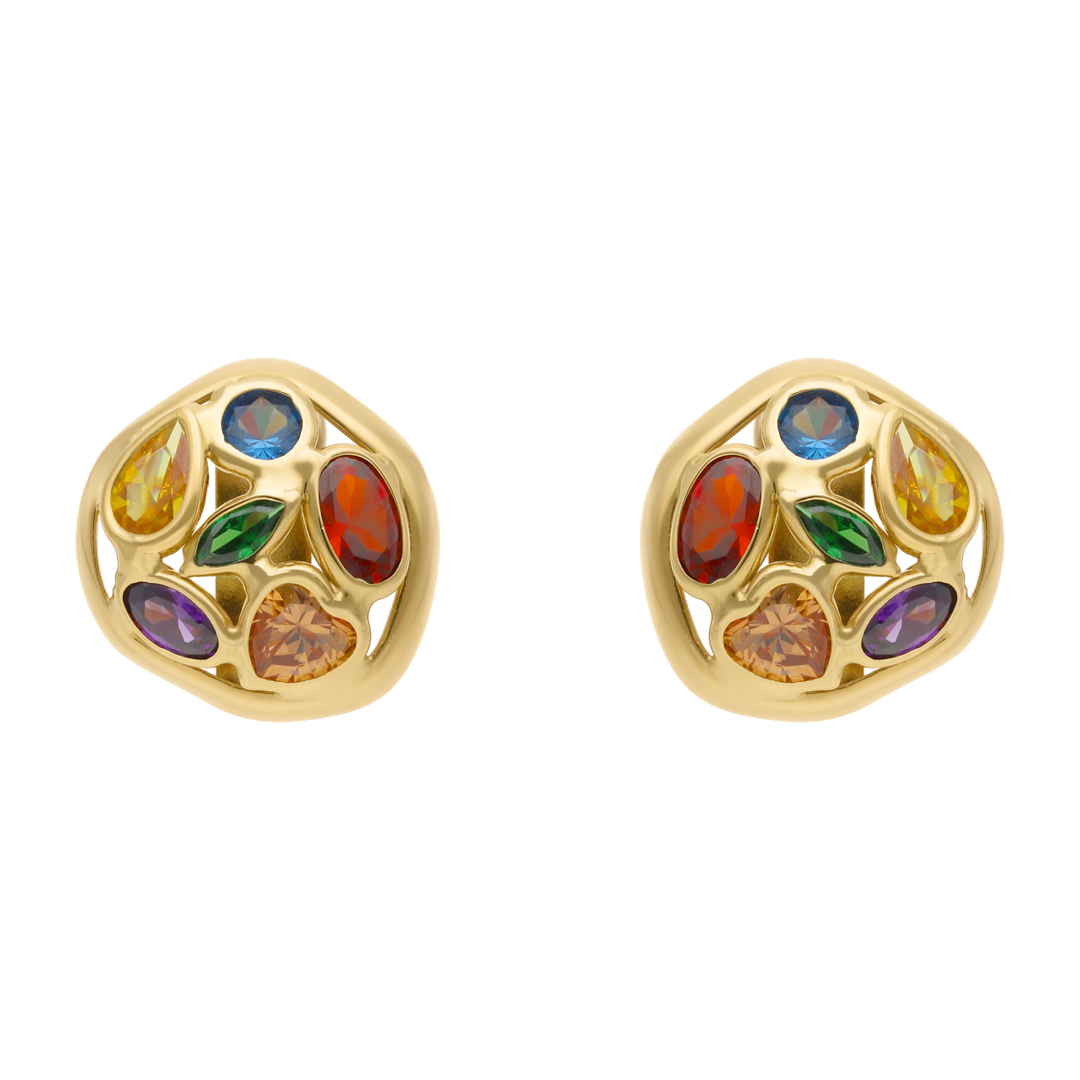 Aretes figura ondeada circonias colores 14K