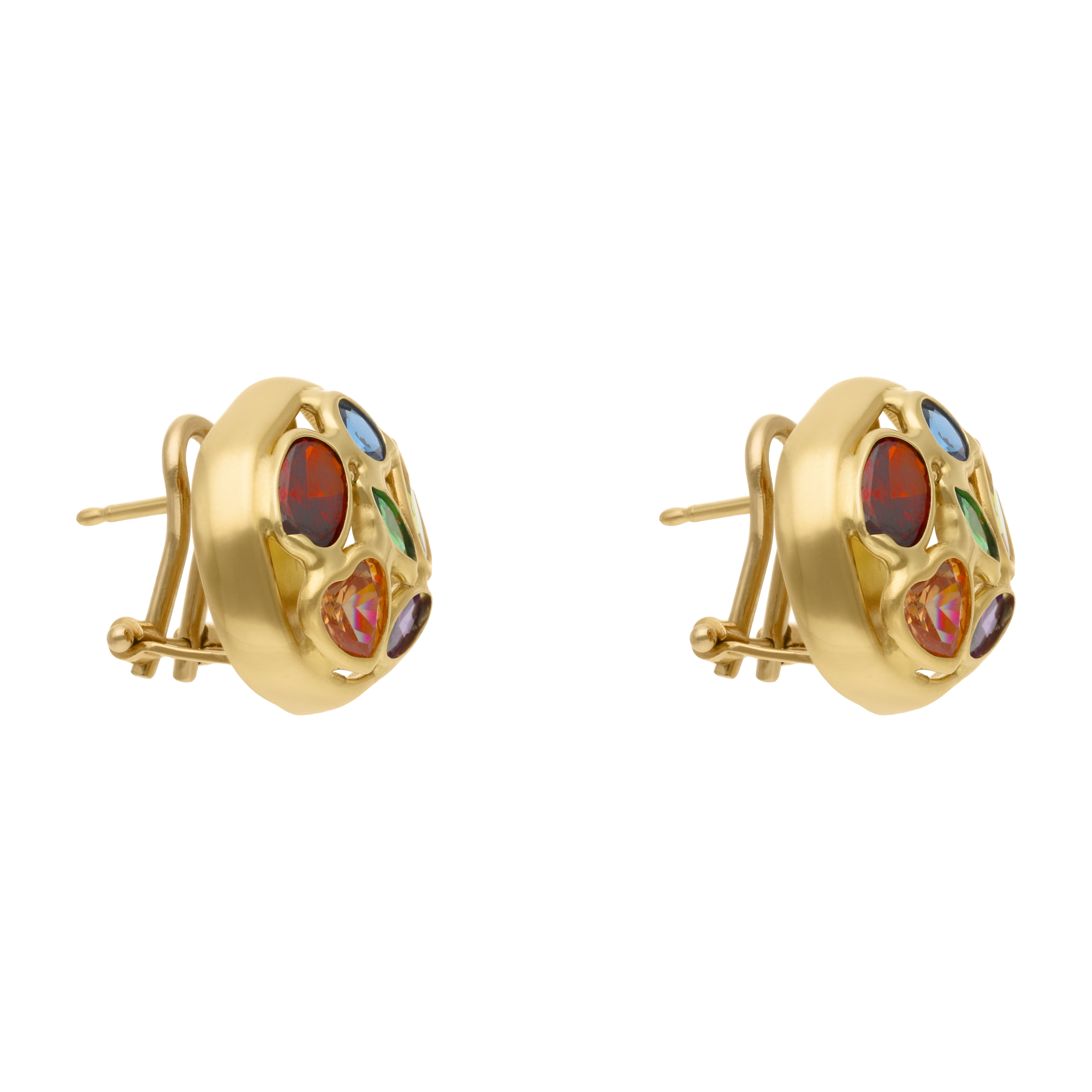 Aretes figura ondeada circonias colores 14K