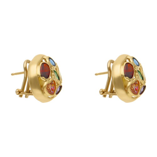 Aretes figura ondeada circonias colores 14K