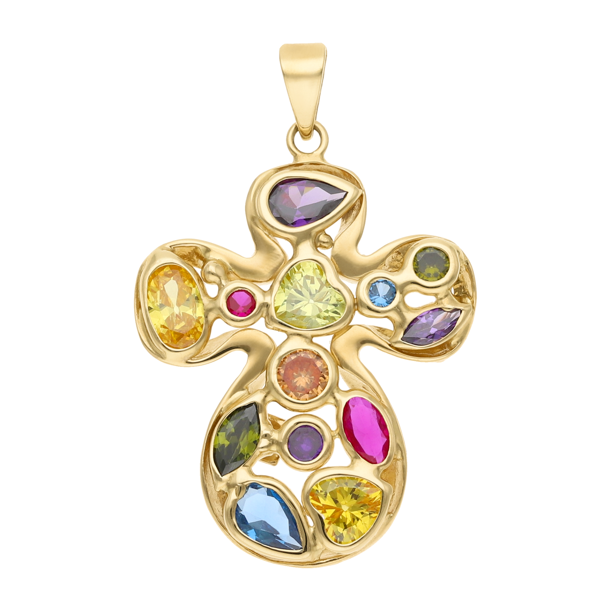 Cruz circonias colores esquinas redondeadas 14K