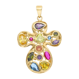 Cruz circonias colores esquinas redondeadas 14K