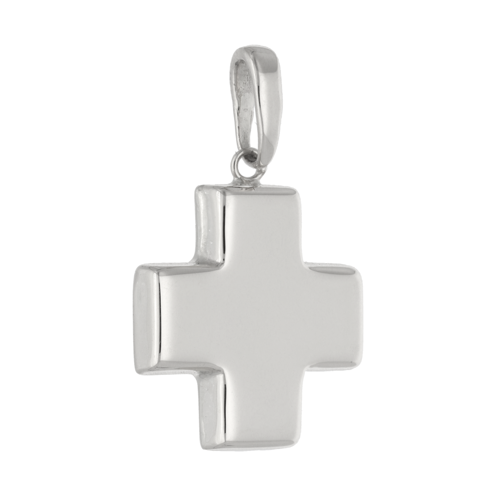 Cruz roja hueca oro blanco 14K