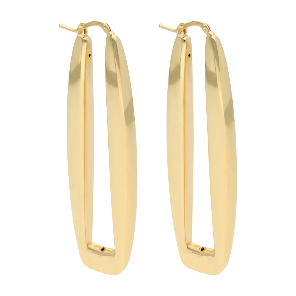 Arracadas grandes largas rectangulares 14K