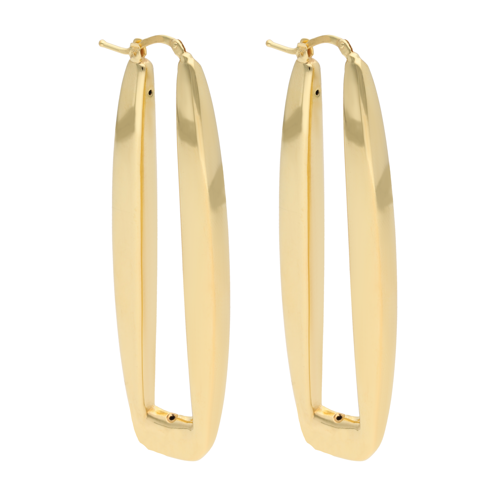 Arracadas grandes largas rectangulares 14K