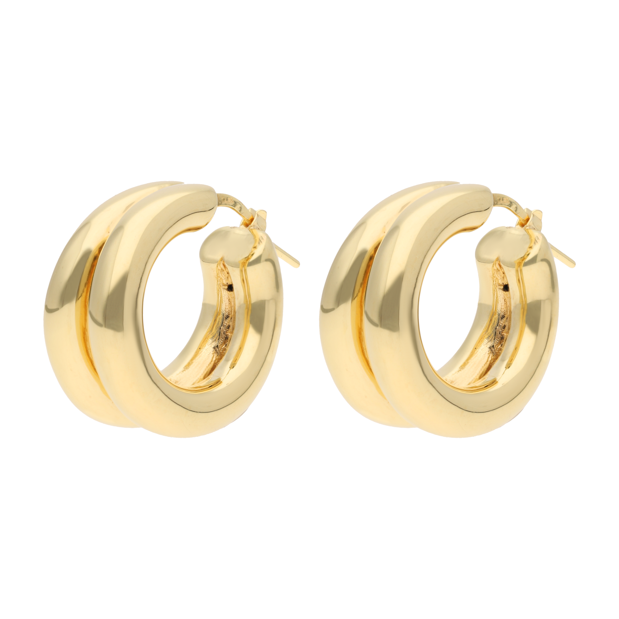 Arracadas redondas 2 filas oro amarillo 14K