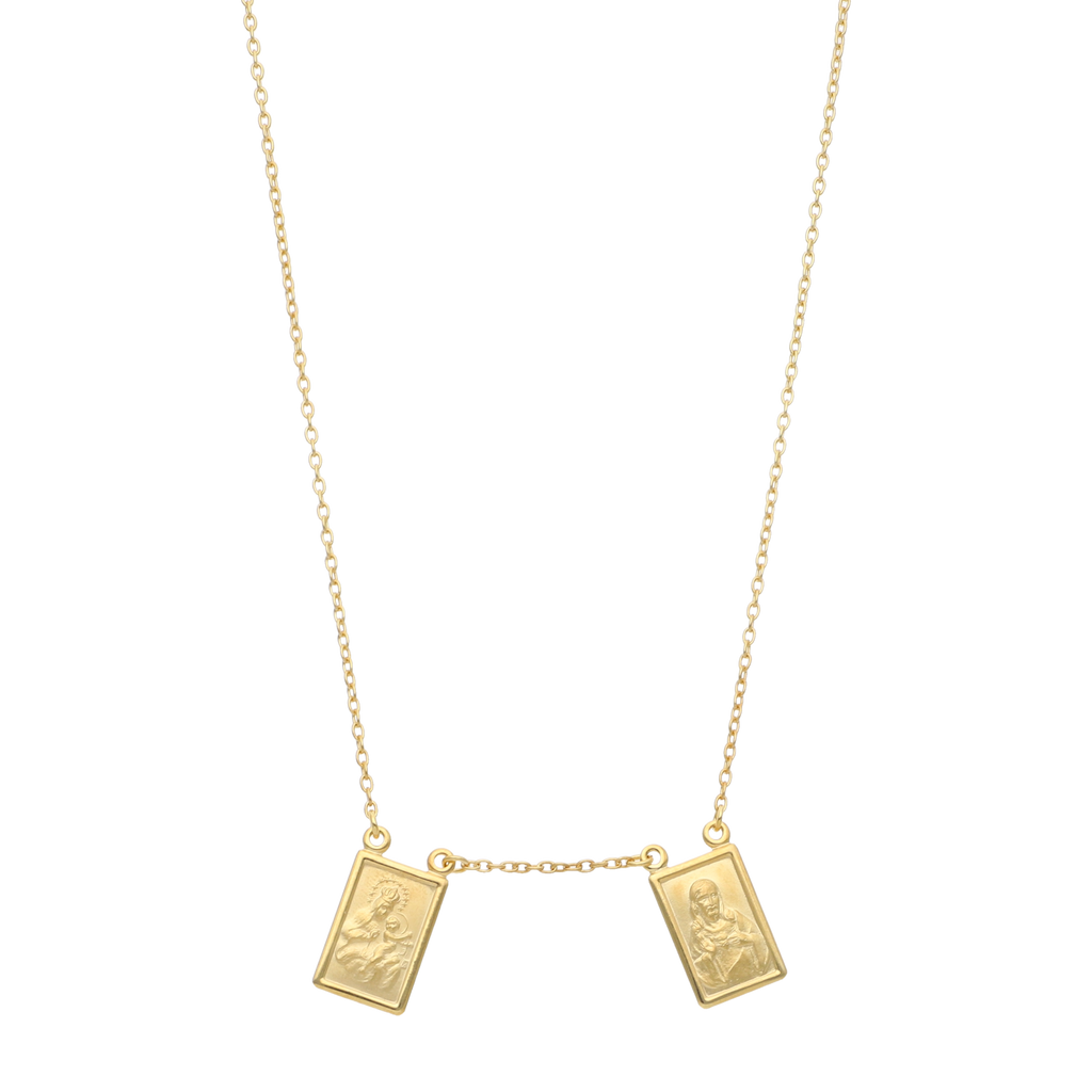 Escapulario Virgen del Carmen cuadrado 14K