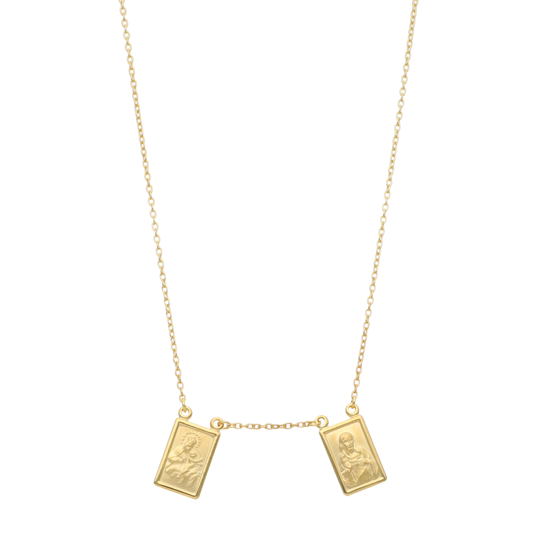 Escapulario Virgen del Carmen cuadrado 14K
