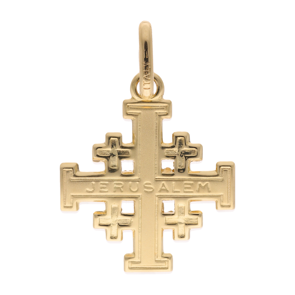 Cruz Jerusalén mate y lisa 14K