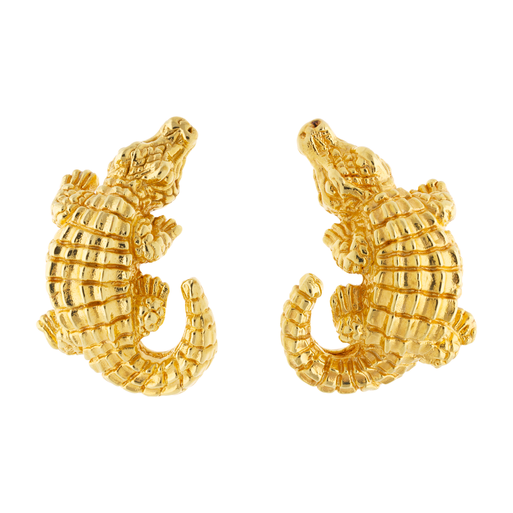 Aretes cocodrilo oro amarillo 14K