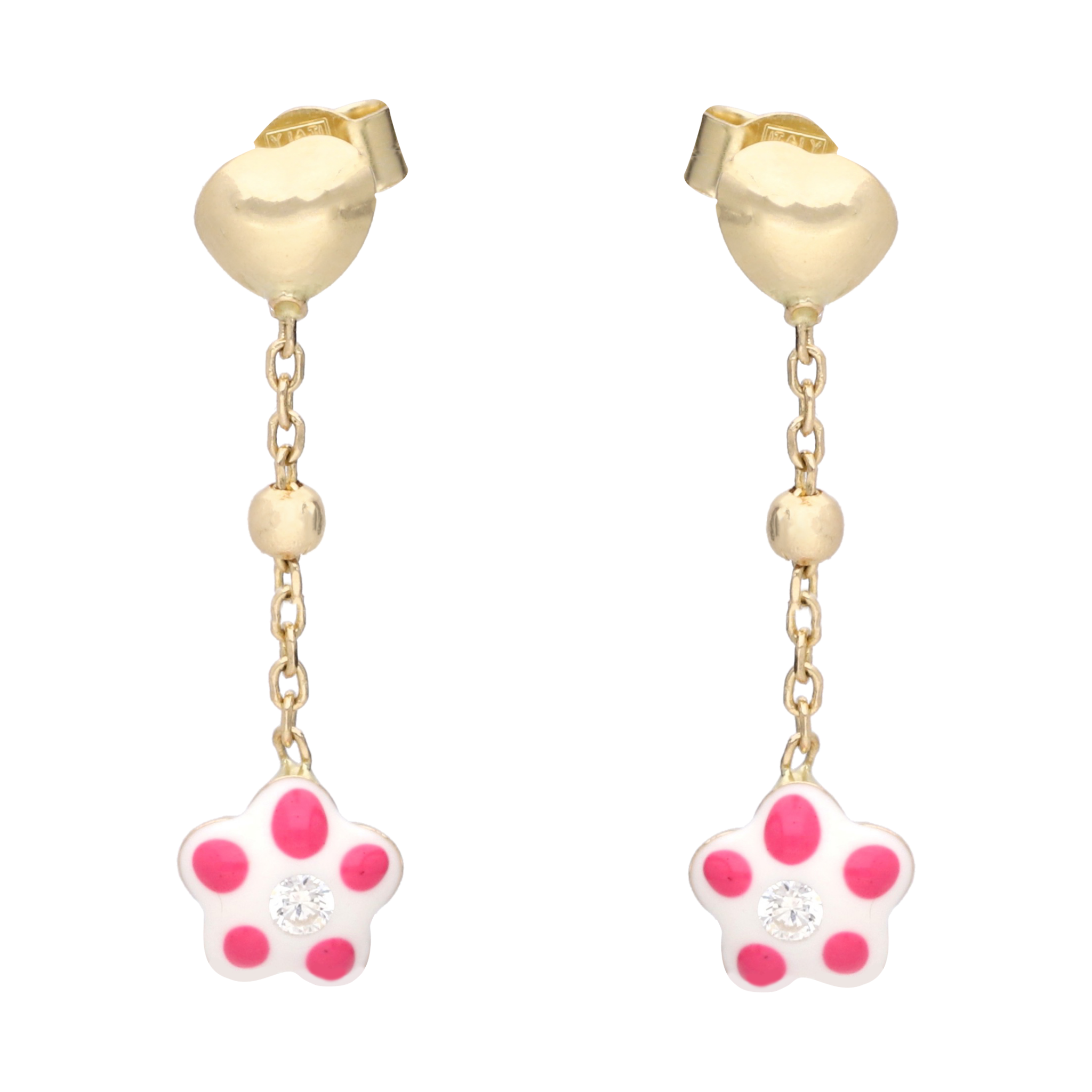 Aretes largos flor esmaltada 14K
