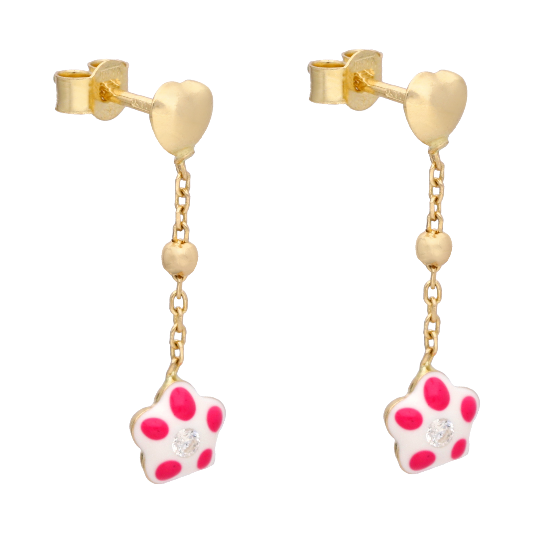 Aretes largos flor esmaltada 14K
