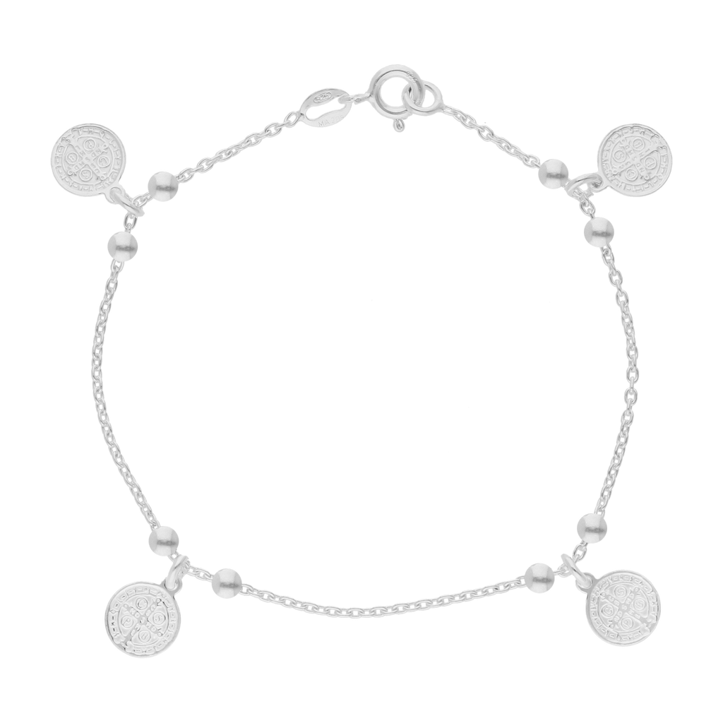 Pulsera escapularios colgantes San Benito plata