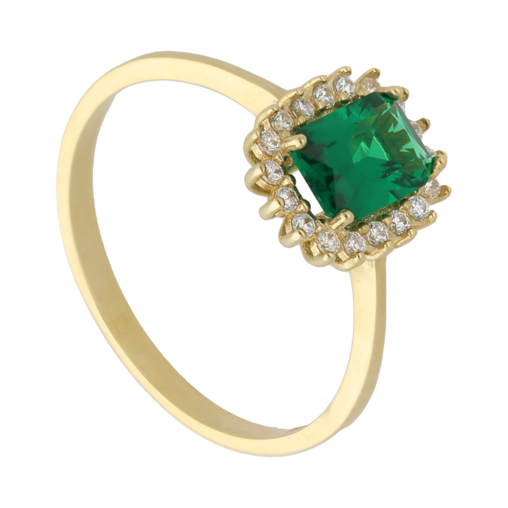 Anillo circonias verdes y blancas 10K