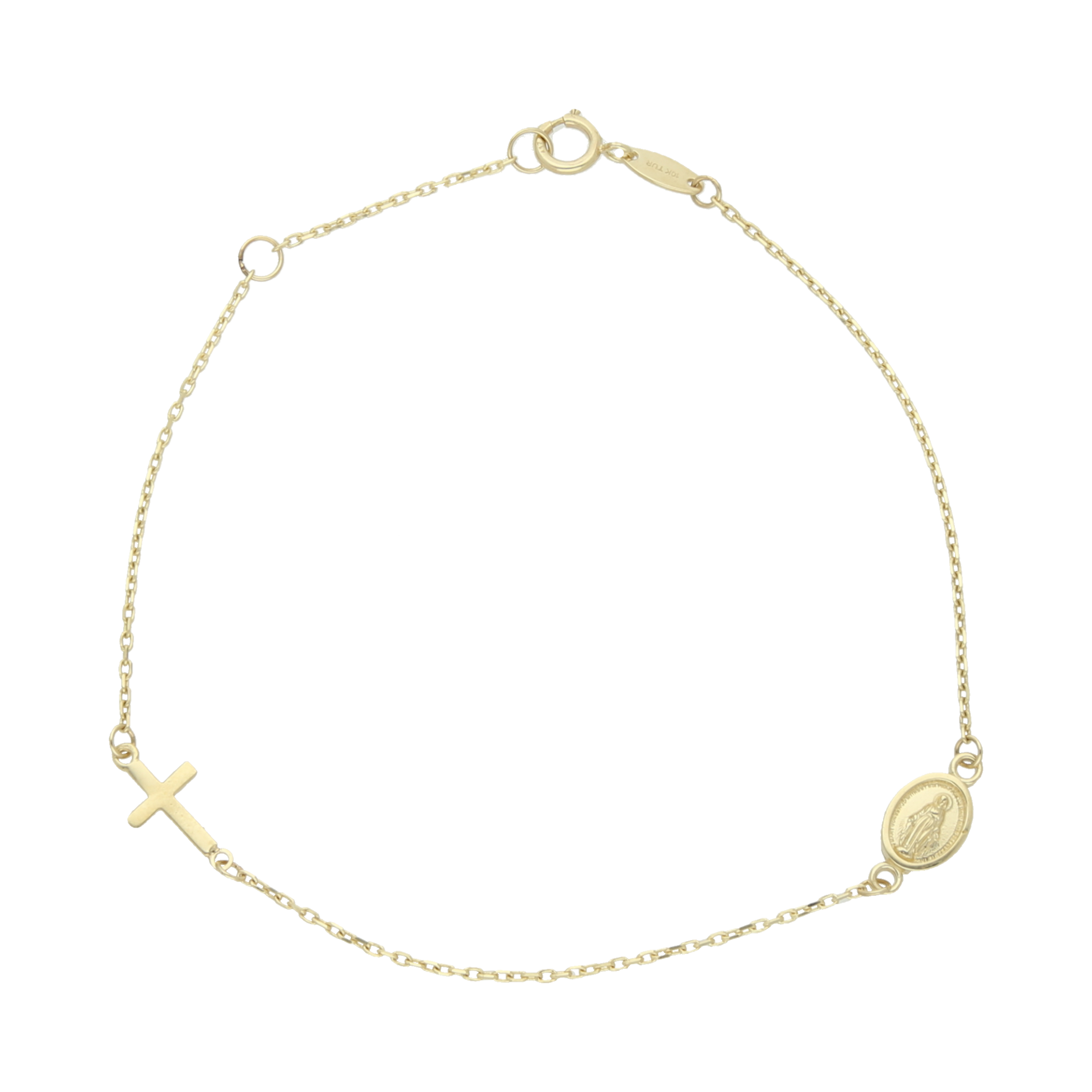Pulsera Virgen Milagrosa y cruz 10K