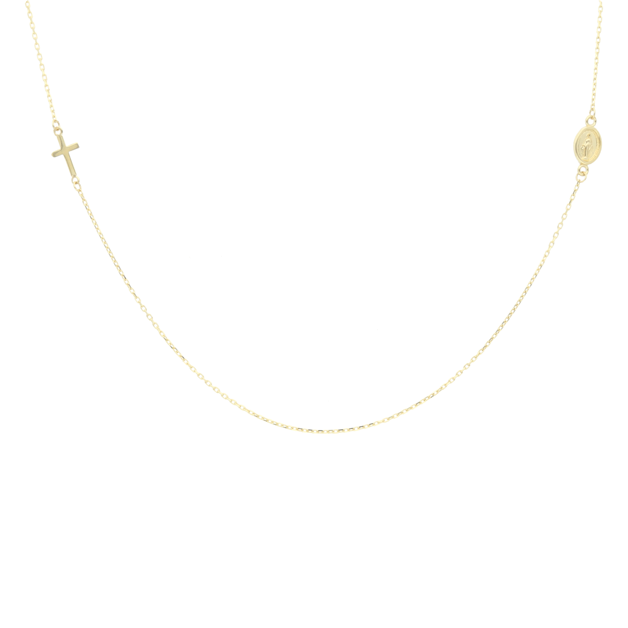 Collar Virgen Milagrosa y cruz 10K