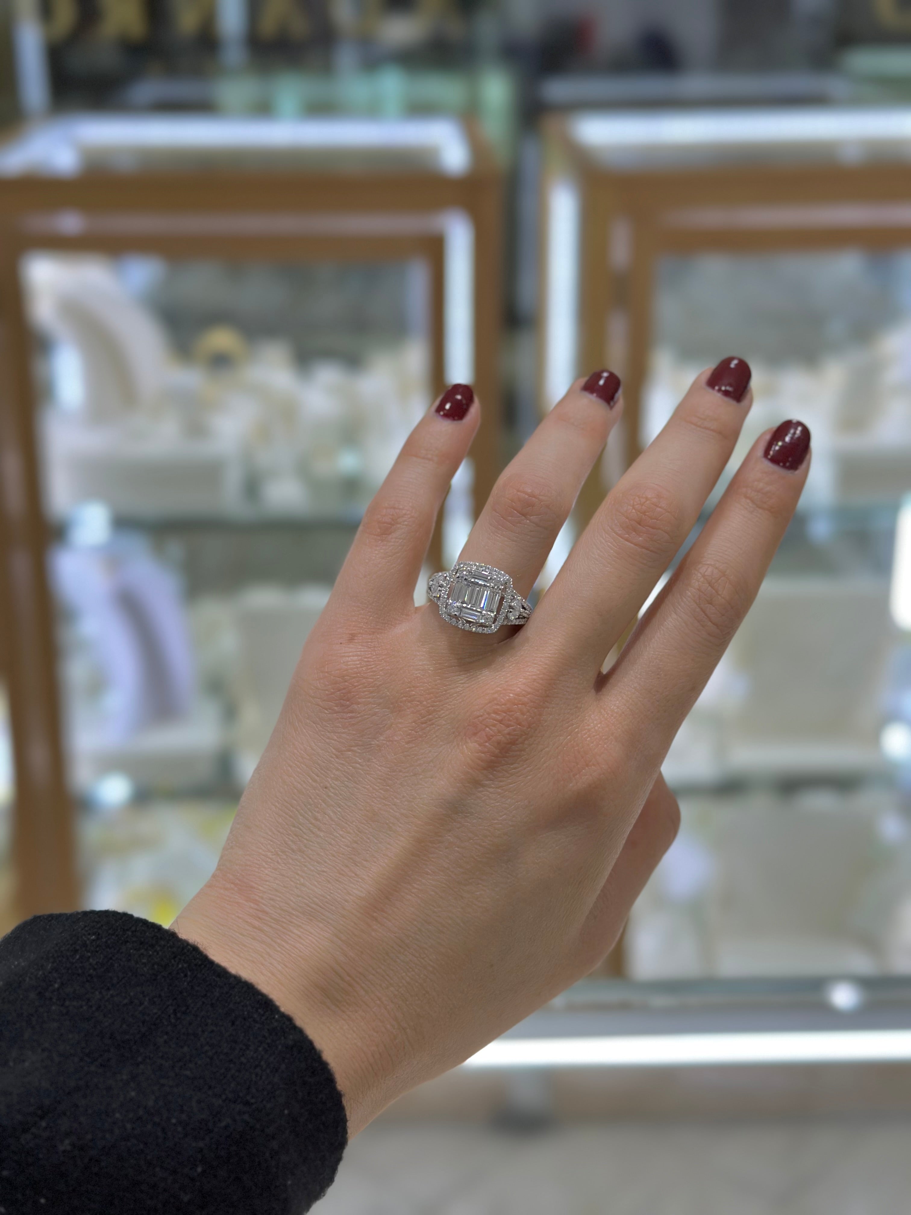 Anillo diamantes oro blanco 14K