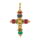 Cruz esmeraldas, rubíes y zafiros 18K