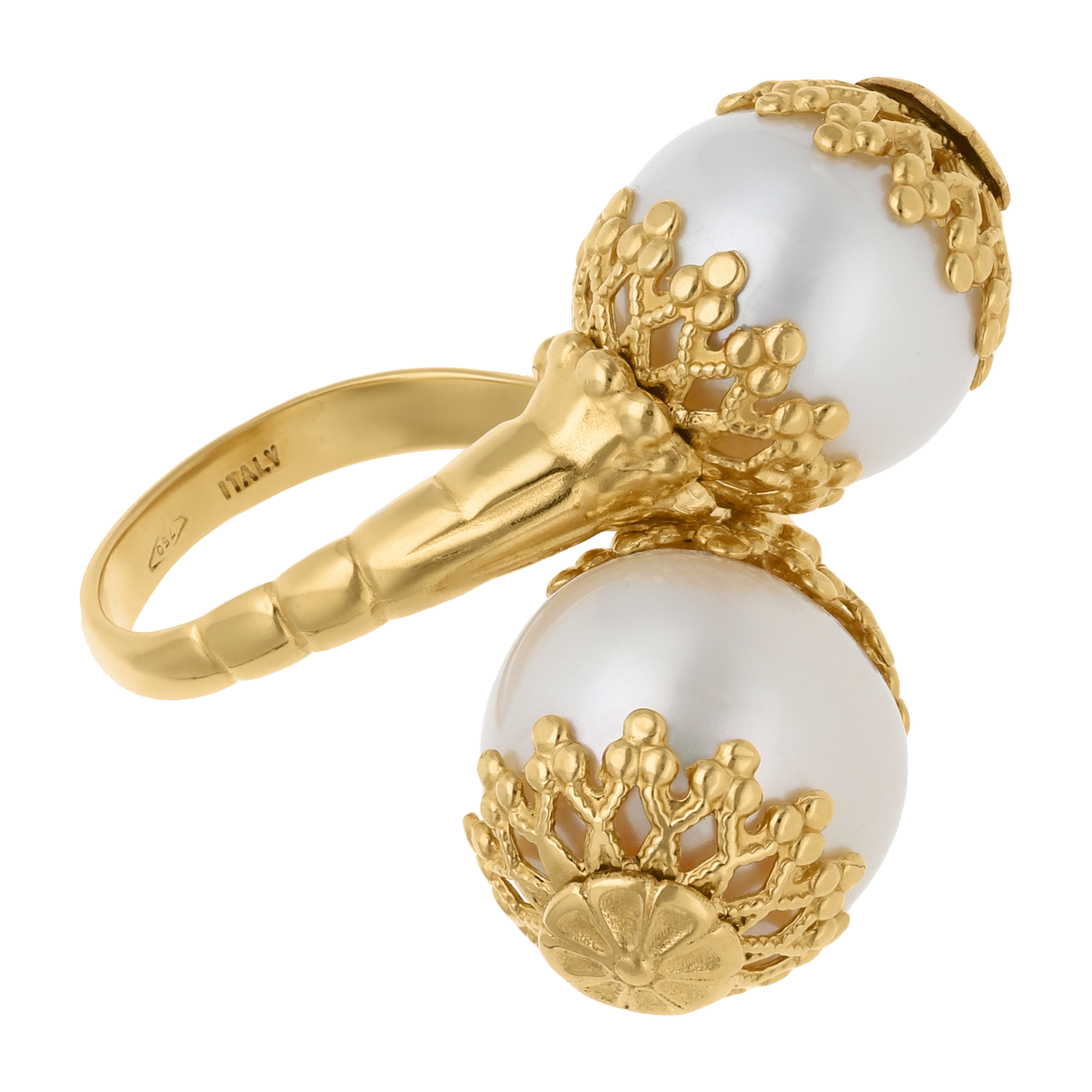 Anillo tu y yo perlas blancas 18K