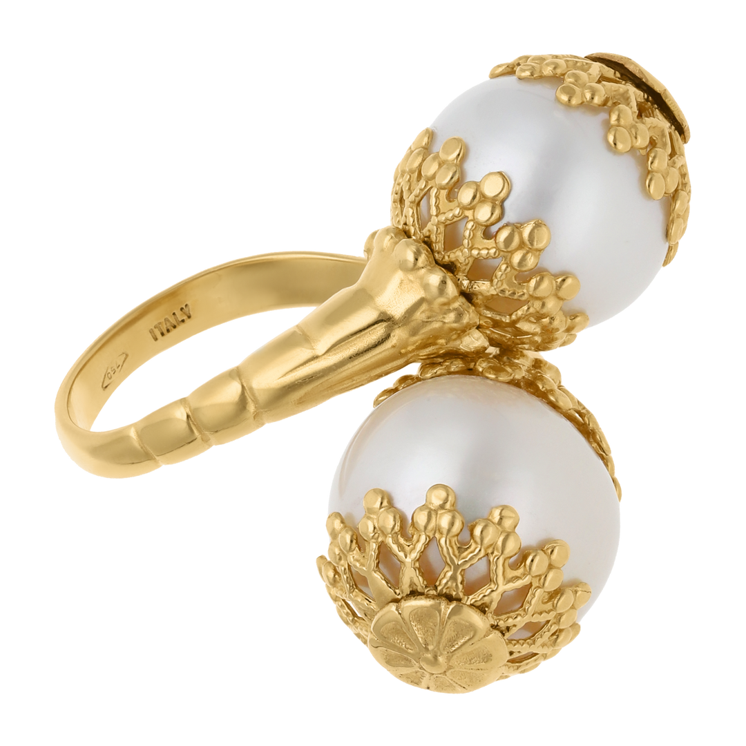 Anillo tu y yo perlas blancas 18K