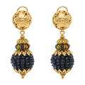 Aretes largos zafiros pave, rubíes y esmeraldas 18K