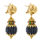 Aretes largos zafiros pave, rubíes y esmeraldas 18K