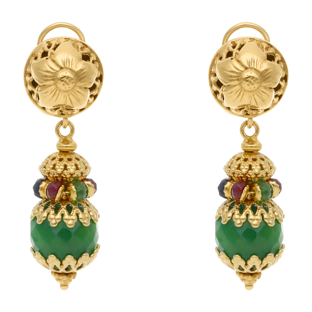 Aretes largos esmeraldas, rubíes y zafiros 18K
