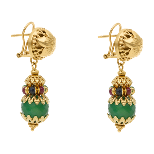 Aretes largos esmeraldas, rubíes y zafiros 18K