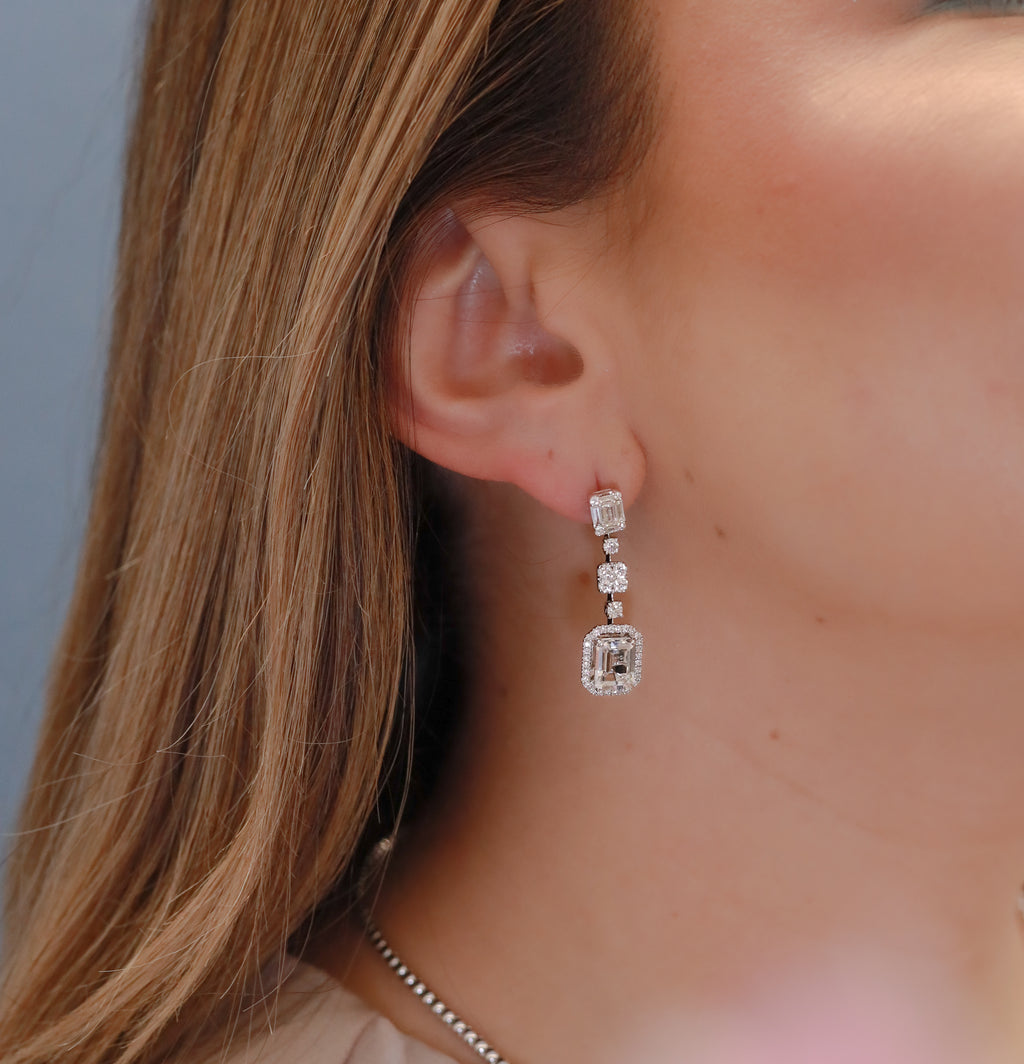 Aretes largos topacio y diamantes 14K
