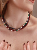 Collar perlas y jade colores 10K