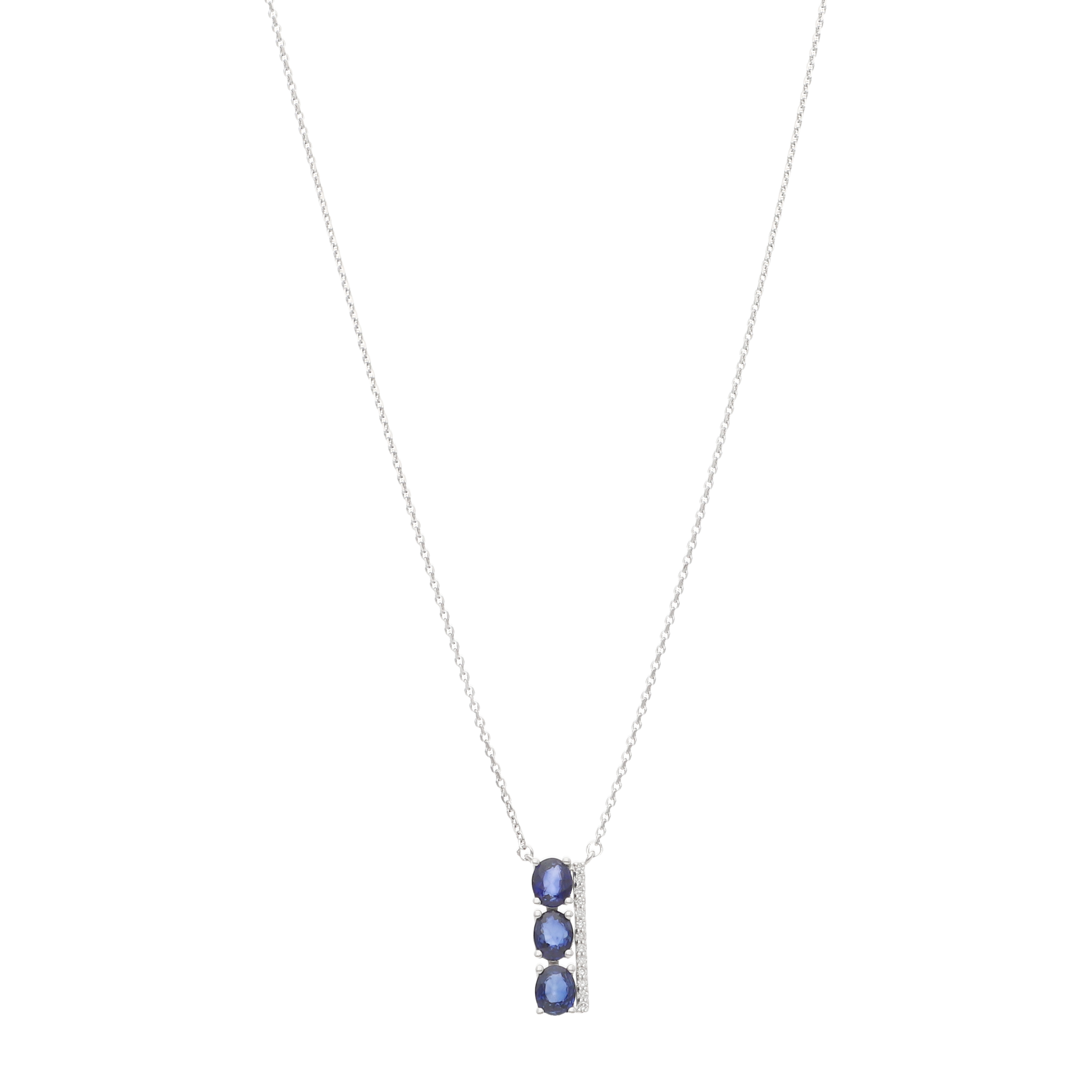 Collar dije barra 3 zafiros oval y diamantes 14K