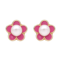 Broquel flor esmalte rosa/perla 14K