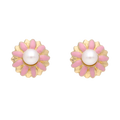 Broquel flor esmalte/perla blanca 14K