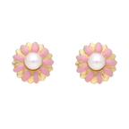 Broquel flor esmalte/perla blanca 14K
