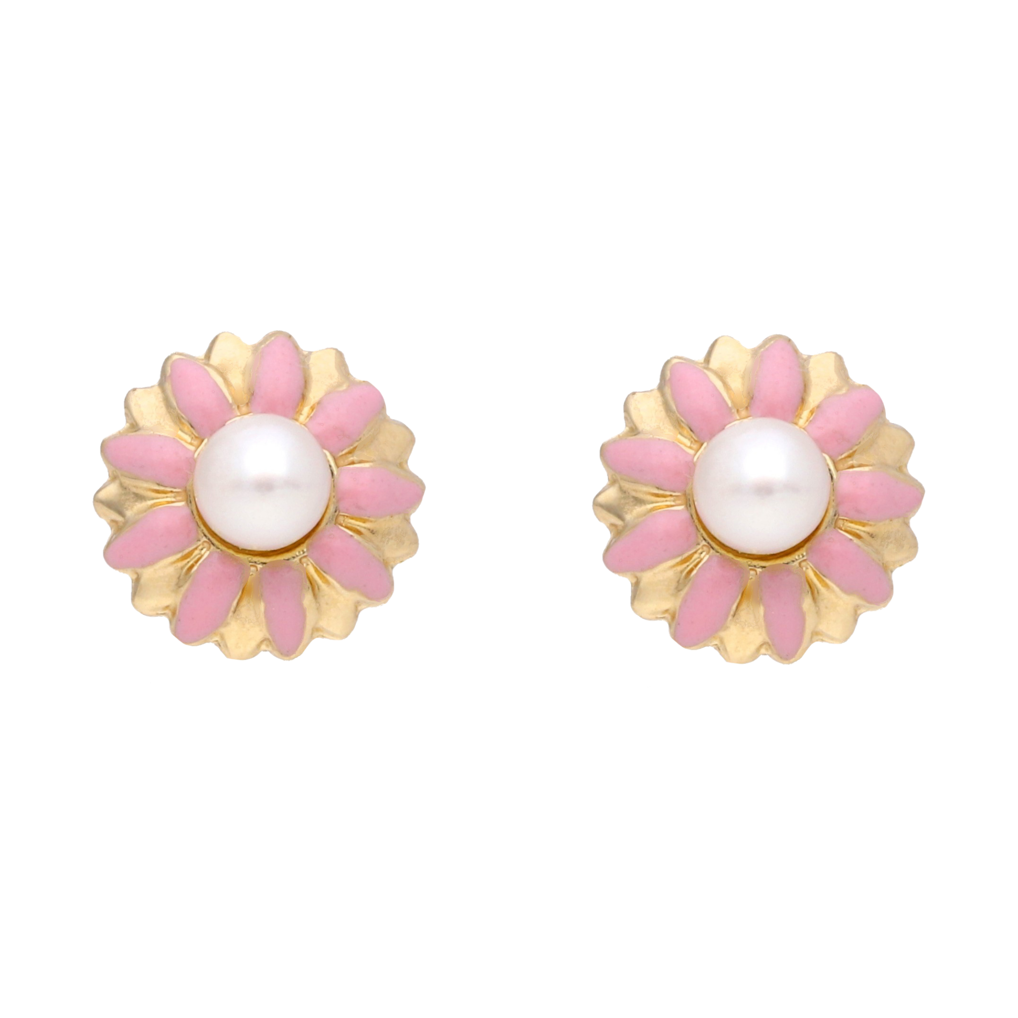 Broquel flor esmalte/perla blanca 14K