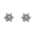 Broquel flor turquesa/perla 14K