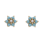 Broquel flor turquesa/perla 14K