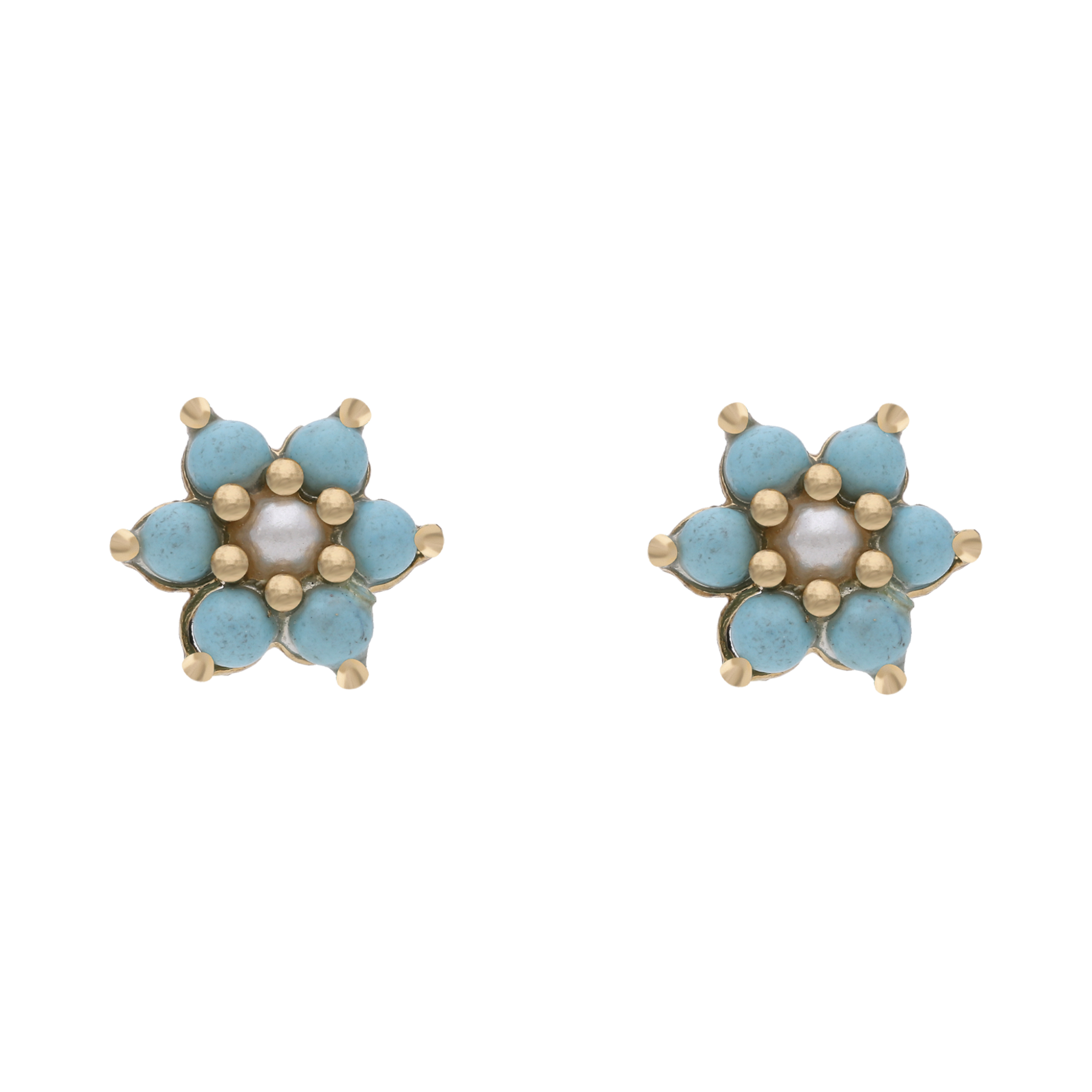 Broquel flor turquesa/perla 14K
