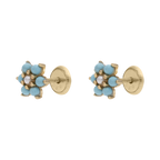 Broquel flor turquesa/perla 14K