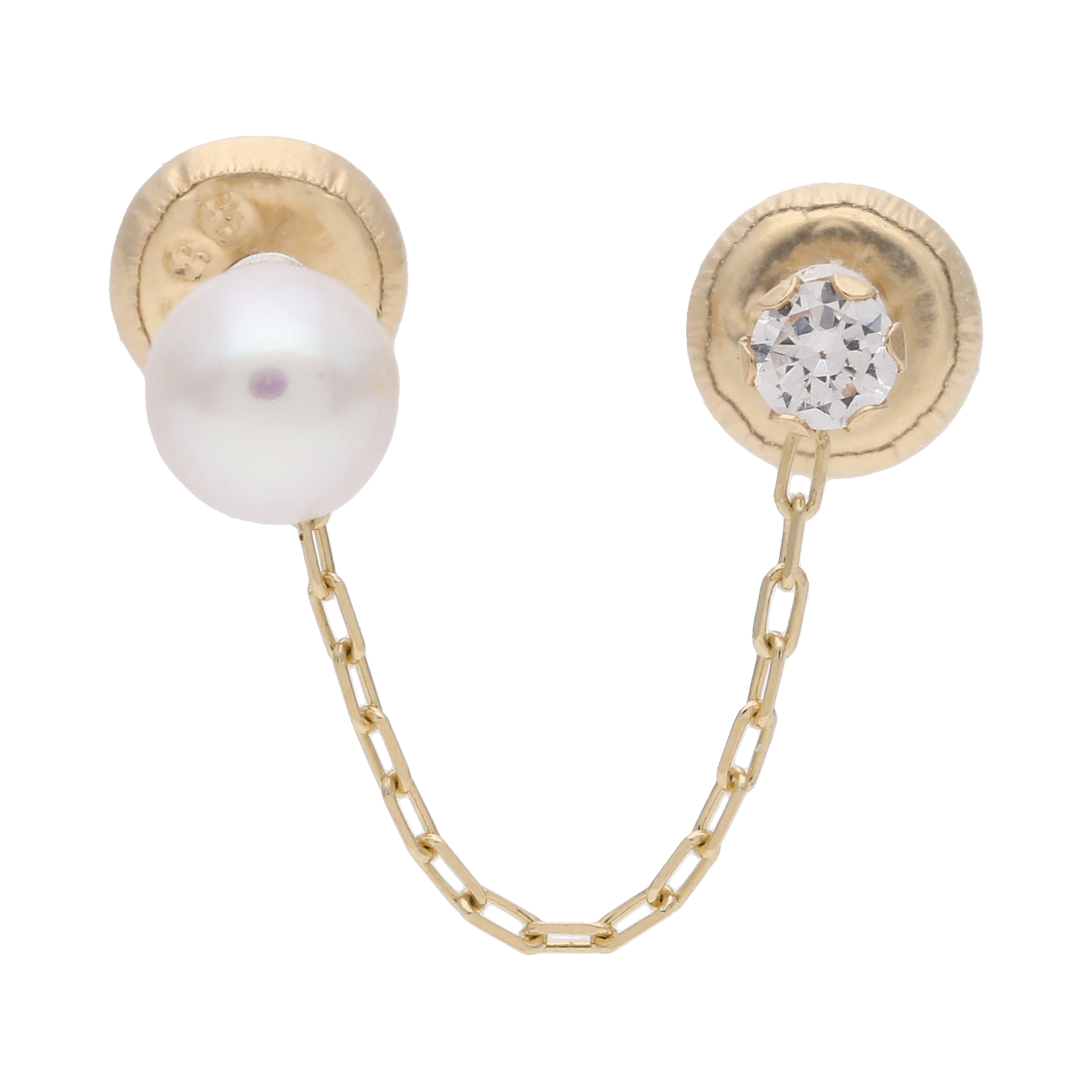 Broquel perla, cadena y circonia 14K