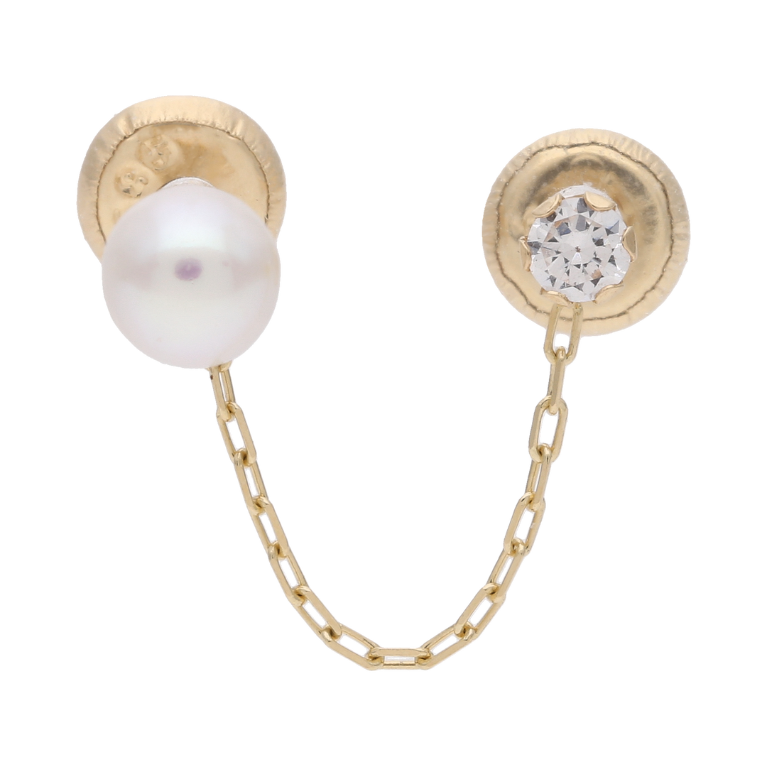 Broquel perla, cadena y circonia 14K