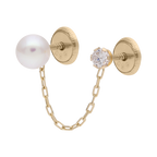 Broquel perla, cadena y circonia 14K