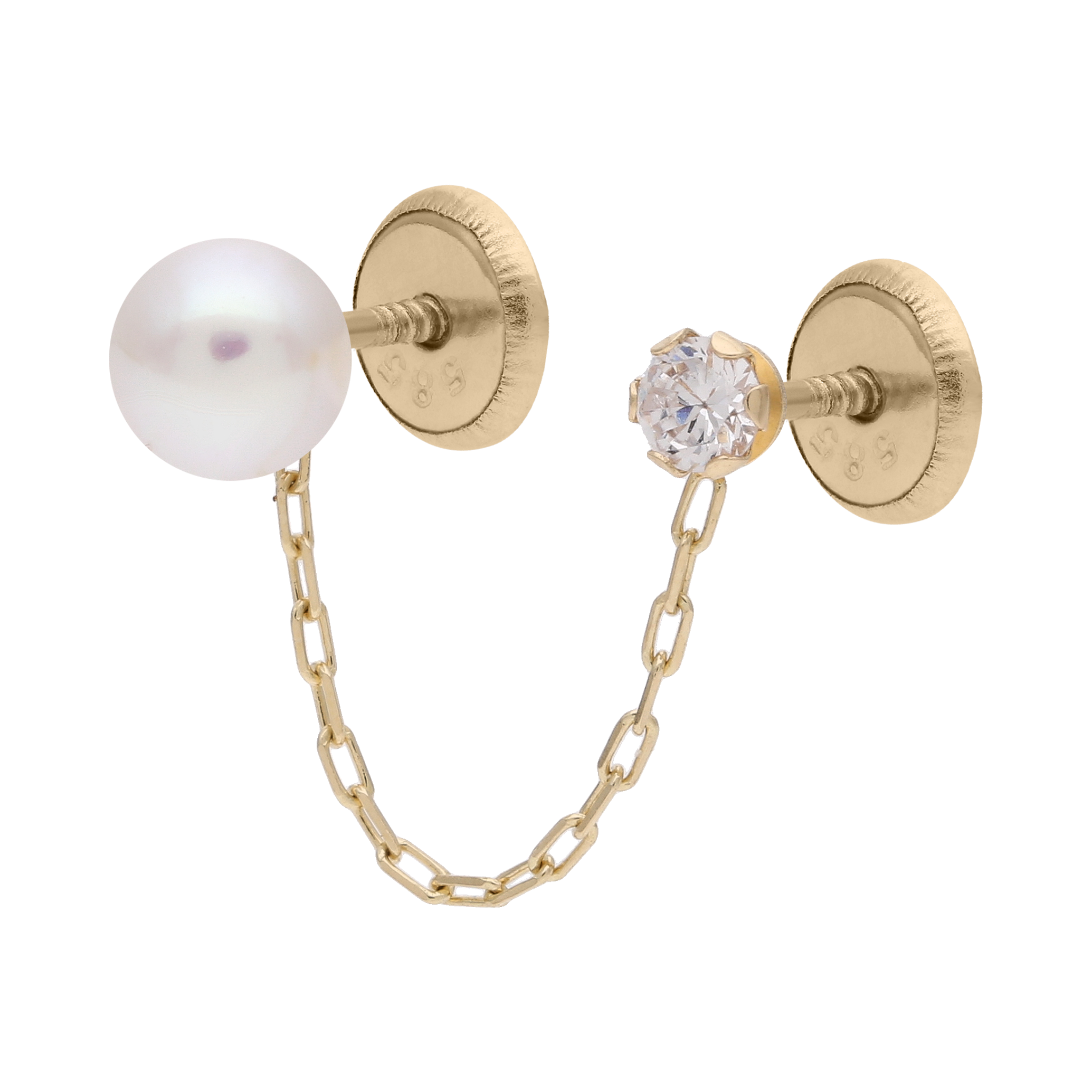 Broquel perla, cadena y circonia 14K