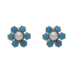 Broquel flor piedras/ perla 14K
