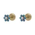 Broquel flor piedras/ perla 14K