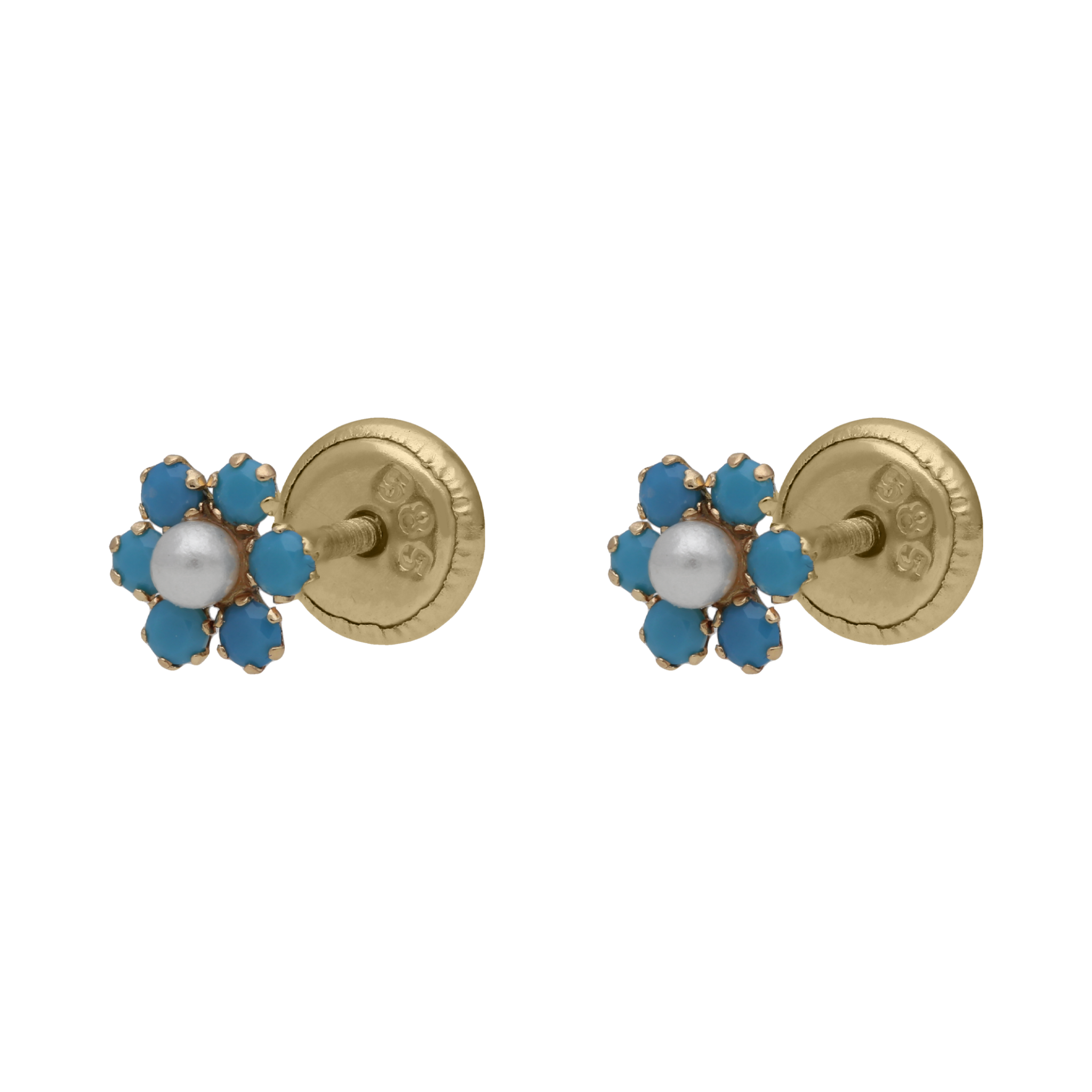 Broquel flor piedras/ perla 14K